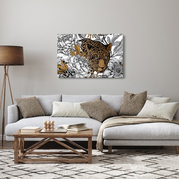 Slika - Leopard med rožami (90x60 cm)