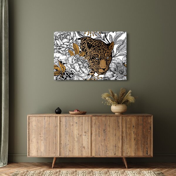 Slika - Leopard med rožami (90x60 cm)