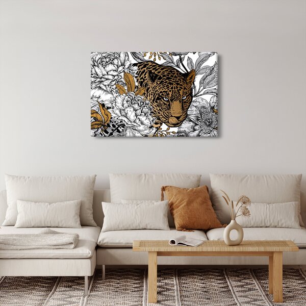 Slika - Leopard med rožami (90x60 cm)