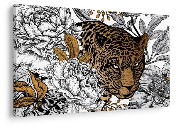 Slika - Leopard med rožami (90x60 cm)
