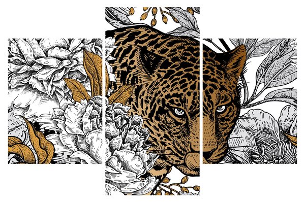 Slika - Leopard med rožami (90x60 cm)
