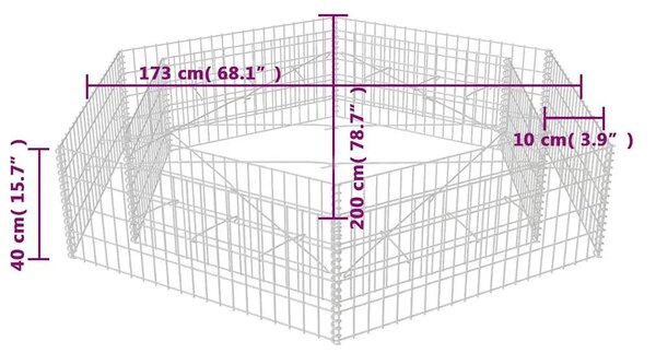 Šesterokutna gabionska sadilica 200 x 173 x 40 cm - 200 x 173 x 40 cm 1 200 x 173 x 40 cm