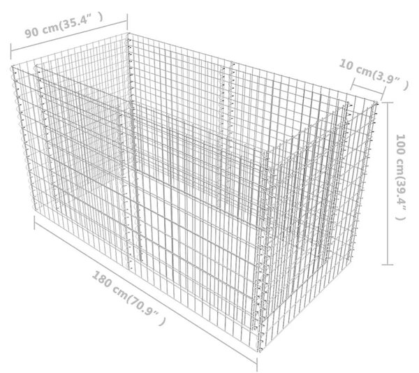 Gabionska sadilica čelična 180 x 90 x 100 cm srebrna