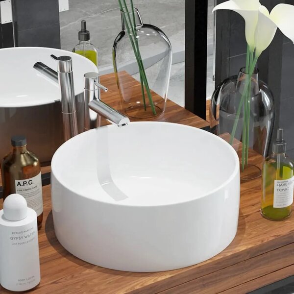 Lavabo - Umivaonik okrugli od keramike bijeli 40 x 15 cm - Bijela Bijela