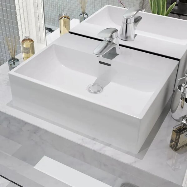 Lavabo - Umivaonik s Poklopcem za Slivnik Keramički Bijeli 51 5x38 5x15 cm - Bijela 51.5 x 38.5 x 15 cm Bijela 51.5 x 38.5 x 15