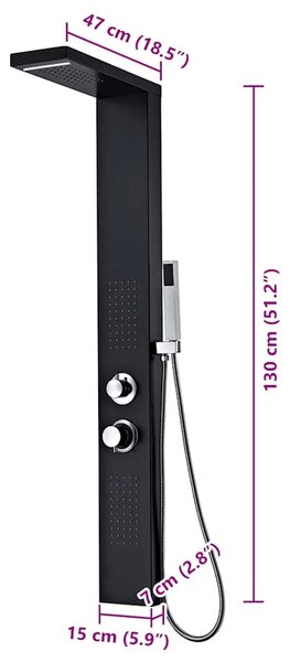 Tuš panel Aluminijski Mat Crni - Crna 15 x 47 x 130 cm Crna 15 x 47 x 130 cm