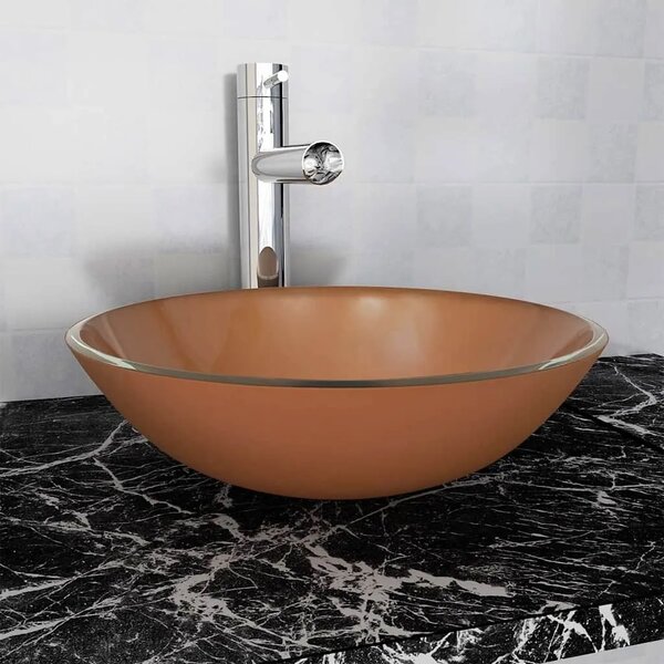 Lavabo - Umivaonik Kaljeno Staklo 42 cm Smeđi - Smeđa Bez slavine Smeđa Bez slavine
