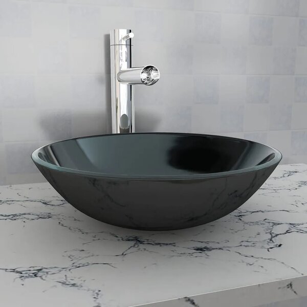 Lavabo - Umivaonik Kaljeno Staklo 42 cm Crni - Crna Bez slavine Crna Bez slavine