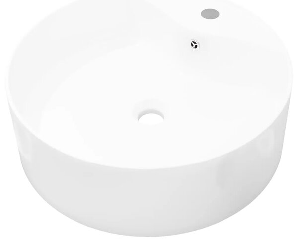 Bijeli Keramički Okrugli Lavabo - Umivaonik sa Zaštitom od Prelijevanja - Bijela 46.5 x 15.5 cm Bijela 46.5 x 15.5 cm