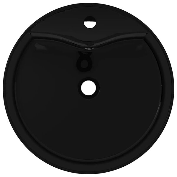 Crni okrugli keramički Lavabo - Umivaonik sa zaštitom od prelijevanja - Crna 46.5 x 15.5 cm Crna 46.5 x 15.5 cm
