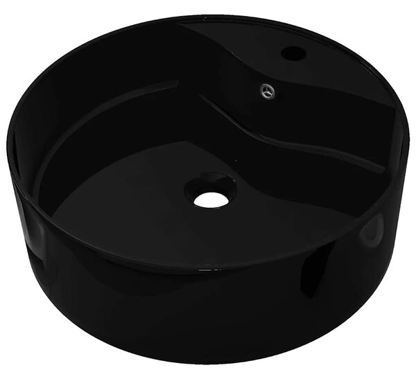 Crni okrugli keramički Lavabo - Umivaonik sa zaštitom od prelijevanja - Crna 46.5 x 15.5 cm Crna 46.5 x 15.5 cm