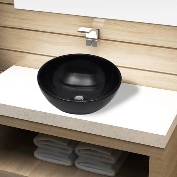 Keramički Lavabo - Umivaonik Crni Okrugli - Crna 32.5 x 14 cm Crna 32.5 x 14 cm