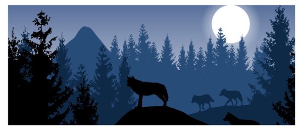 Slika - Krdel volkov pod polno luno (120x50 cm)