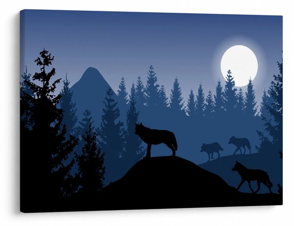Slika - Krdel volkov pod polno luno (70x50 cm)
