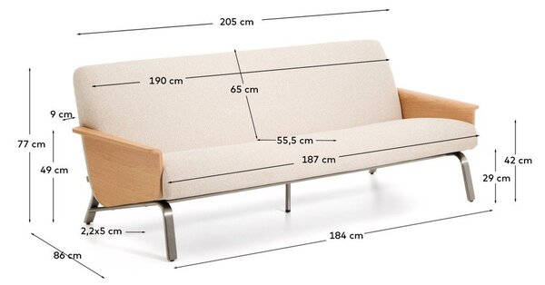 Bež sofa od šenila 205 cm Amsen – Kave Home