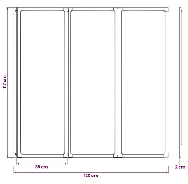 Pregrada za kadu s 3 sklopiva panela 117 x 120 cm - Bijela 120 x 117 cm Matirano 120 x 117 cm