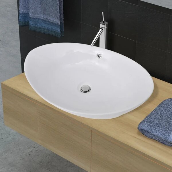 Luksuzni keramički bijeli ovalni Lavabo - Umivaonik sa preljevom 59 x 38 5 cm - Bijela Bijela