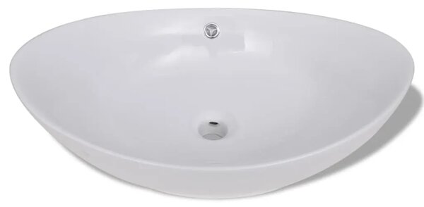 Luksuzni keramički bijeli ovalni Lavabo - Umivaonik sa preljevom 59 x 38 5 cm - Bijela Bijela
