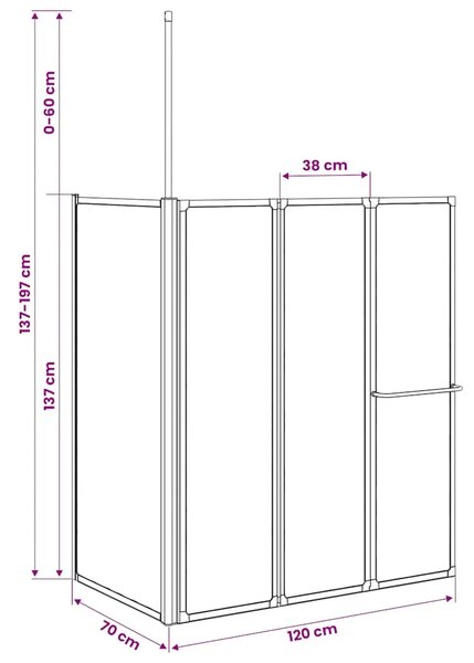 Zaslon za tuš-kadu L-oblika 70 x 120 x 137 cm 4 panela sklopivi