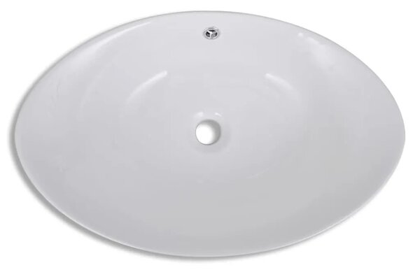 Luksuzni keramički bijeli ovalni Lavabo - Umivaonik sa preljevom 59 x 38 5 cm - Bijela Bijela