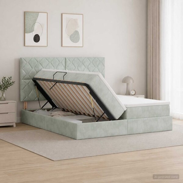 Krevet s od storage s pohranom Svjetlosiva 180 x 200 cm Baršun - Svjetlosiva 180 x 200 cm Dizajn s rombovima