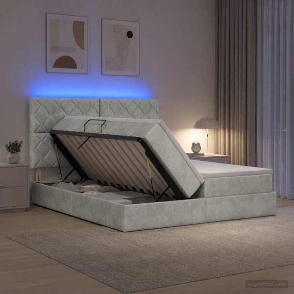 LED krevet za pohranu s madracem Svjetlosiva 180 x 200 cm - Svjetlosiva 180 x 200 cm Dizajn s rombovima