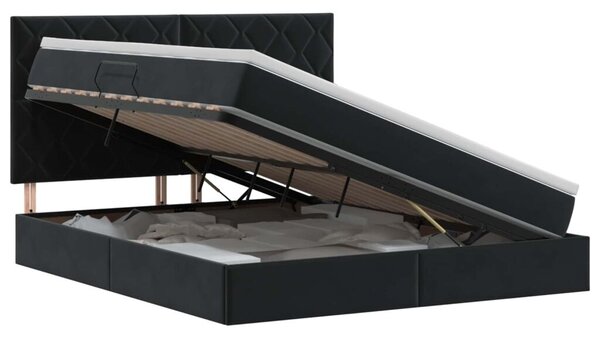 Krevet s madracem i skladištem Crna 180 x 200 cm Baršun - Crna 180 x 200 cm Dizajn s rombovima