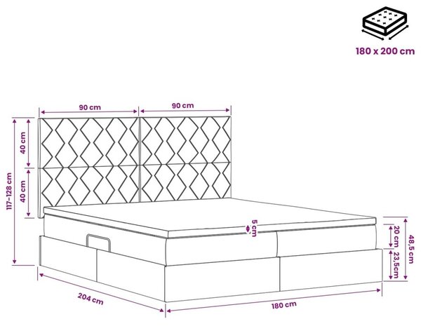 Krevet s od storage s pohranom Svjetlosiva 180 x 200 cm Baršun - Svjetlosiva 180 x 200 cm Dizajn s rombovima