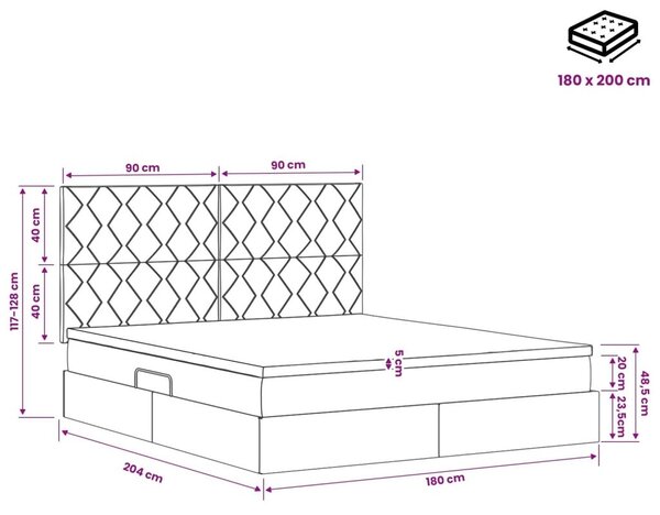 Krevet s madracem i skladištem Crna 180 x 200 cm Baršun - Crna 180 x 200 cm Dizajn s rombovima