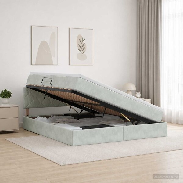 Krevet s od storage Svjetlosiva 180 x 200 cm Baršun - Svjetlosiva 180 x 200 cm Dizajn s rombovima
