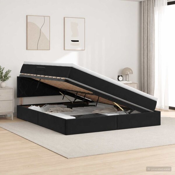 Krevet s od storage s uzglavljem Crna 180 x 200 cm Baršun - Crna 180 x 200 cm Dizajn s rombovima
