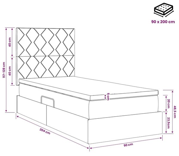 Krevet s madracem i skladištem Svjetlosiva 90 x 200 cm Baršun - Svjetlosiva 90 x 200 cm Dizajn s rombovima