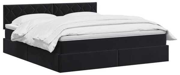 Krevet s od storage s uzglavljem Crna 180 x 200 cm Baršun - Crna 180 x 200 cm Dizajn s rombovima
