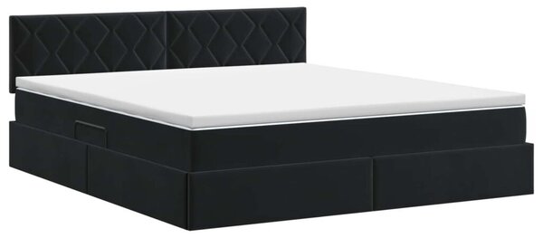 Krevet s od storage s uzglavljem Crna 180 x 200 cm Baršun - Crna 180 x 200 cm Dizajn s rombovima