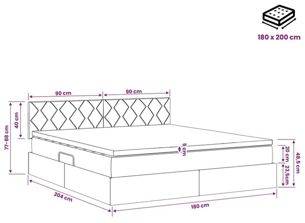 Krevet s od storage s uzglavljem Crna 180 x 200 cm Baršun - Crna 180 x 200 cm Dizajn s rombovima