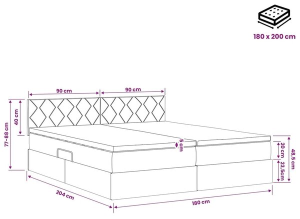 Krevet s od storage s uzglavljem 2 kom. Svjetlosiva - Svjetlosiva 180 x 200 cm Dizajn s rombovima