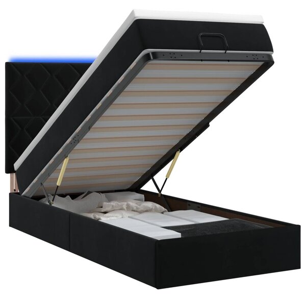 Krevet od pjene s madracem i LED-om Crna 90 x 190 cm Baršun - Crna 90 x 190 cm Dizajn s rombovima