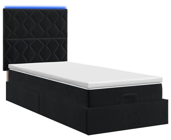 Krevet od pjene s madracem i LED-om Crna 90 x 190 cm Baršun - Crna 90 x 190 cm Dizajn s rombovima