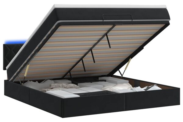 Krevet od pjene s madracem i LED-om Crna 180 x 200 cm Baršun - Crna 180 x 200 cm Dizajn s rombovima