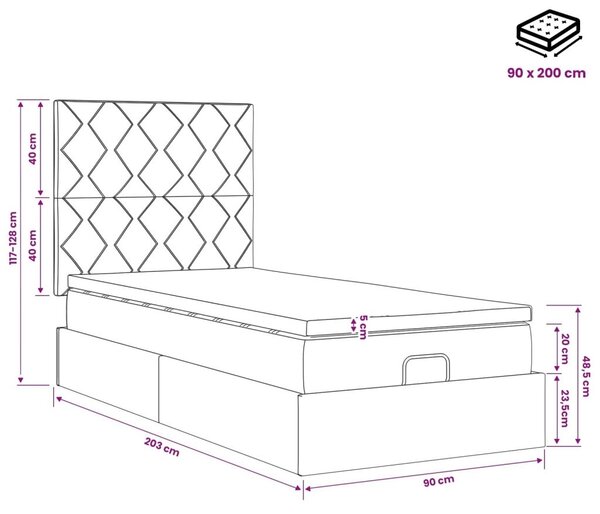 Podesivi krevet s madracem Svjetlosiva 90 x 200 cm Baršun - Svjetlosiva 90 x 200 cm Dizajn s rombovima