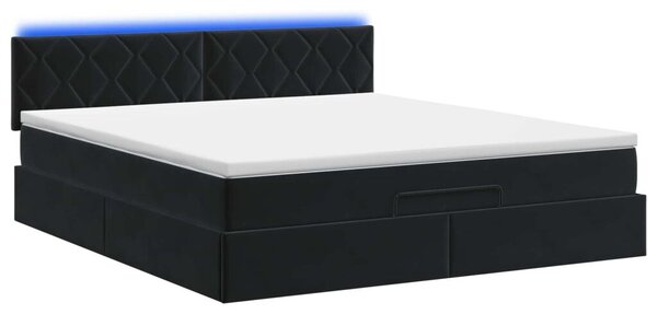 Krevet od pjene s madracem i LED-om Crna 180 x 200 cm Baršun - Crna 180 x 200 cm Dizajn s rombovima