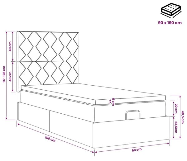 Podesivi krevet s madracem s uzglavljem Crna 90 x 190 cm Baršun - Crna 90 x 190 cm Dizajn s rombovima