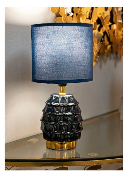 Plava stolna lampa keramička s tekstilnim sjenilom (visina 30,5 cm) Pigny – Mauro Ferretti
