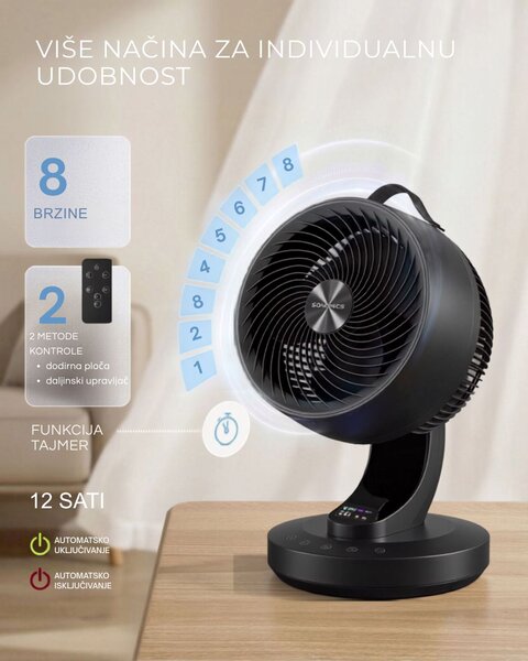 Cirkulacijski ventilator FLOW s daljinskim upravljačem, crni SongmicsHome