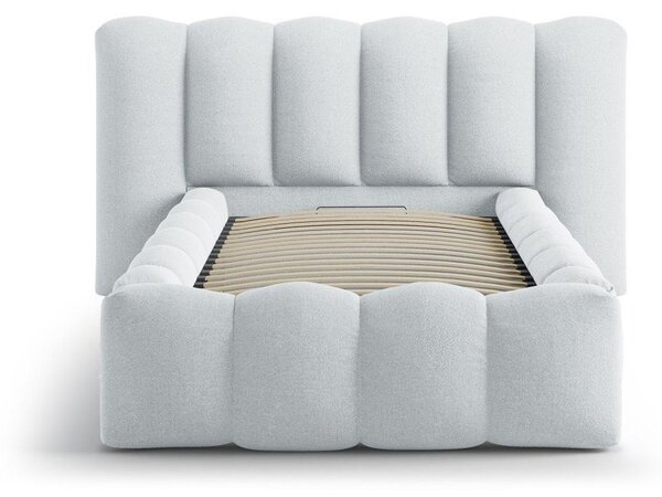 Svijetlo sivi tapecirani krevet s prostorom za odlaganje s podnicom 90x200 cm Lupine – Micadoni