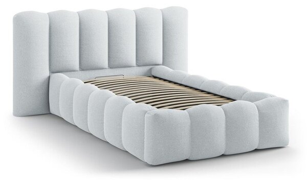 Svijetlo sivi tapecirani krevet s prostorom za odlaganje s podnicom 90x200 cm Lupine – Micadoni
