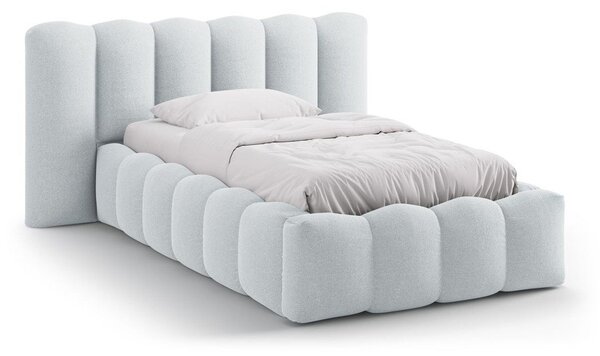 Svijetlo sivi tapecirani krevet s prostorom za odlaganje s podnicom 90x200 cm Lupine – Micadoni