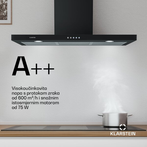 Klarstein Limelight, napa, 90 cm, zidna napa, 640 m³ / h, crna