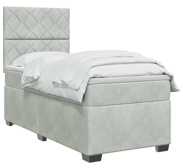 Boxspring krevet s madracem Svjetlosiva 90 x 200 cm Baršun - Svjetlosiva 90 x 200 cm Dizajn s rombovima
