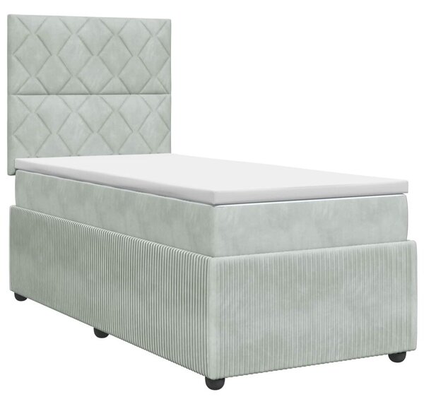Boxspring krevet s madracem Svjetlosiva 90 x 190 cm Baršun - Svjetlosiva 90 x 190 cm Dizajn s rombovima
